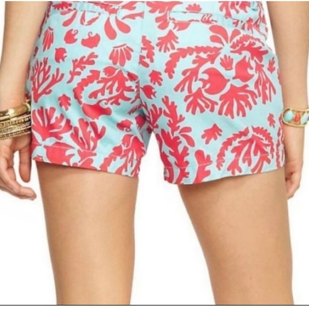 Lilly Pulitzer Callahan Shorts Don't Be Shellfish Aqua Coral Turtle Fish Size 00 - Picture 2 of 6
